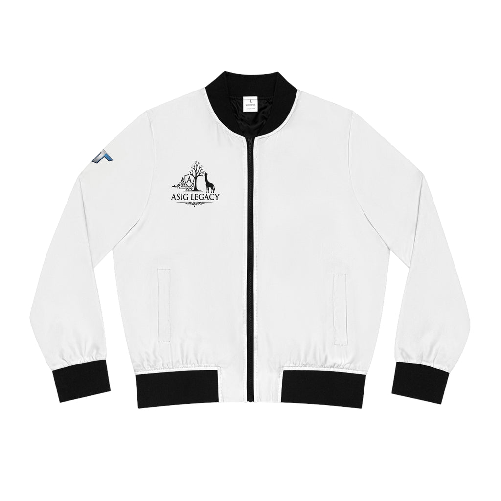 ASIG Legacy Women's Bomber Jacket — White Logo Bomber with Black Trim