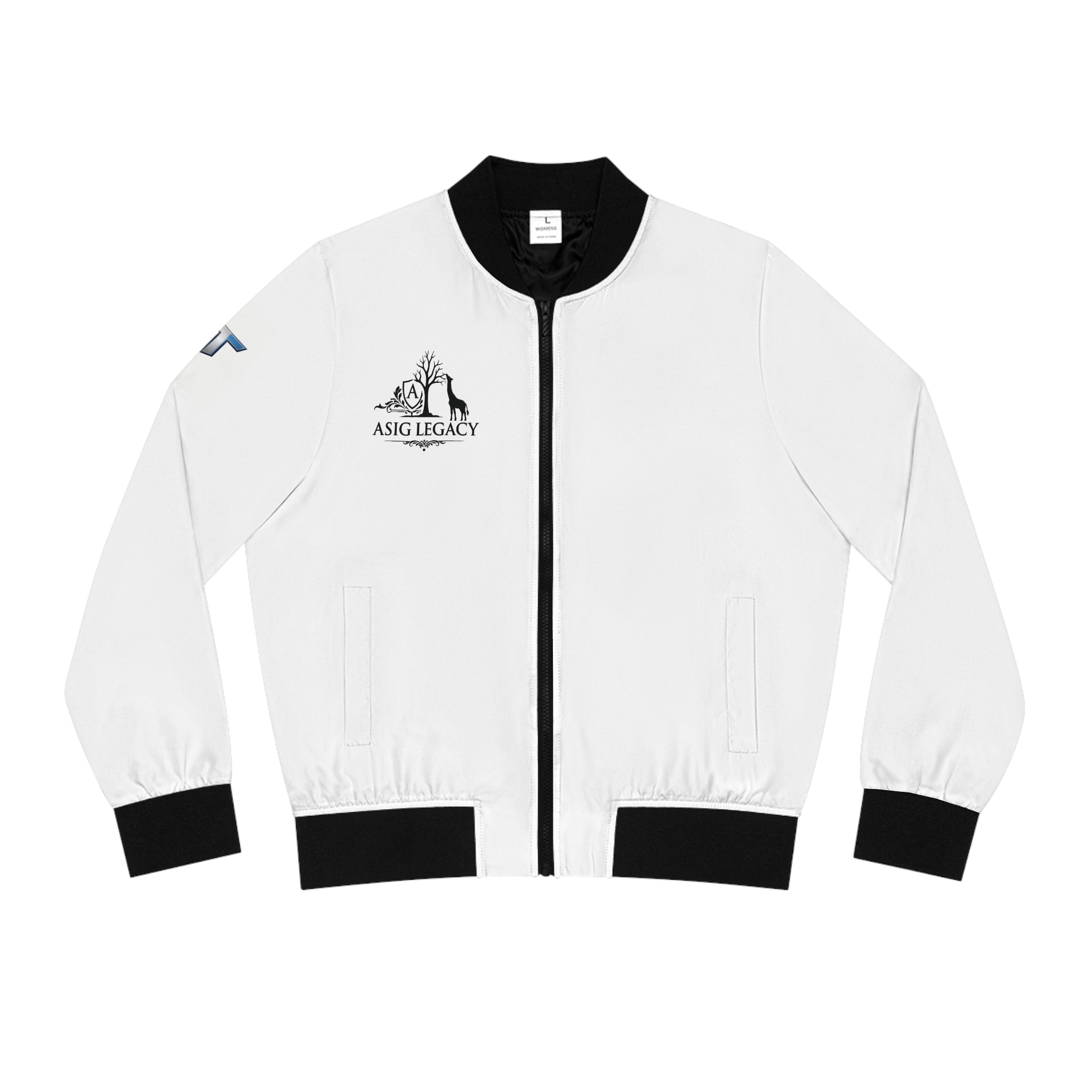 ASIG Legacy Women's Bomber Jacket — White Logo Bomber with Black Trim