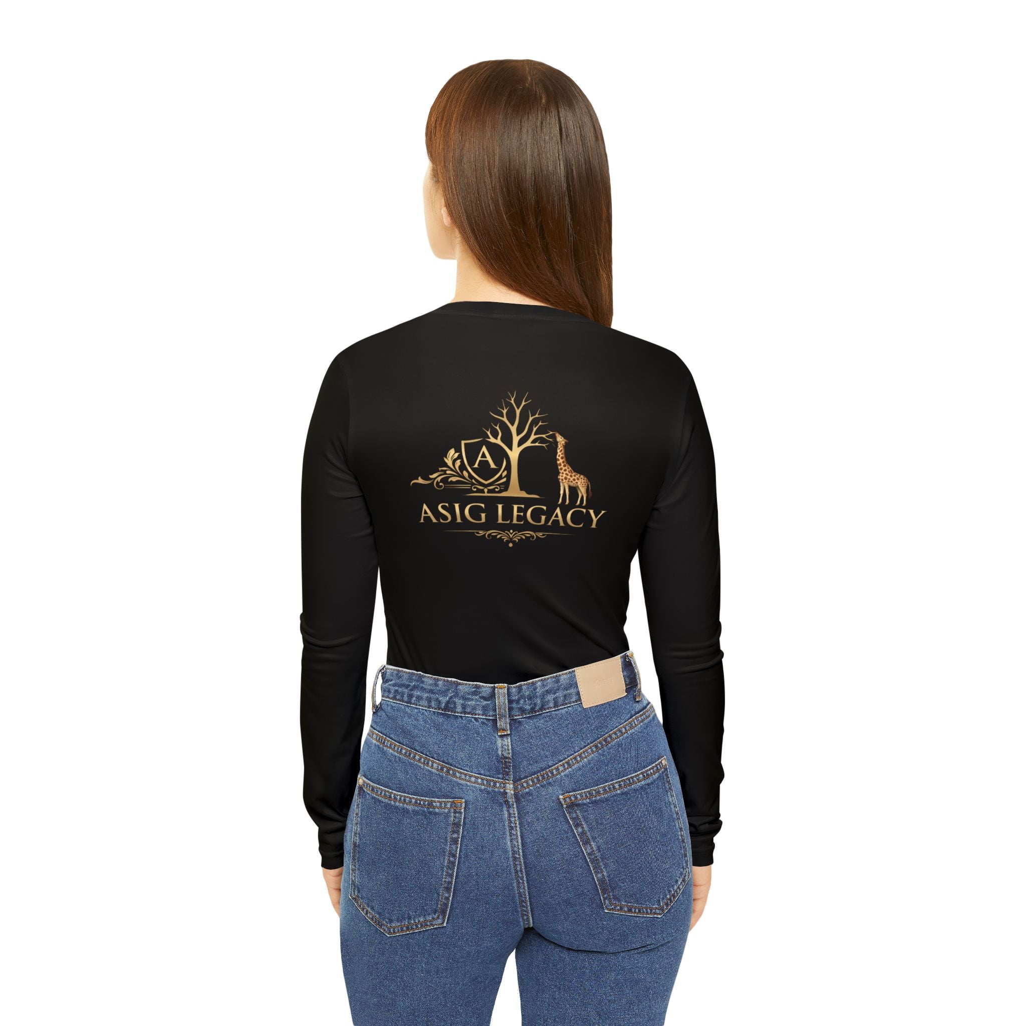 ASIG Legacy Women's V-Neck Long Sleeve Shirt — Gold Tree & Giraffe Logo
