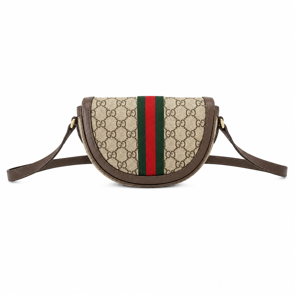 GucccciBolso de hombro pequeño Ophidia en tejido GG beige y marrón.
