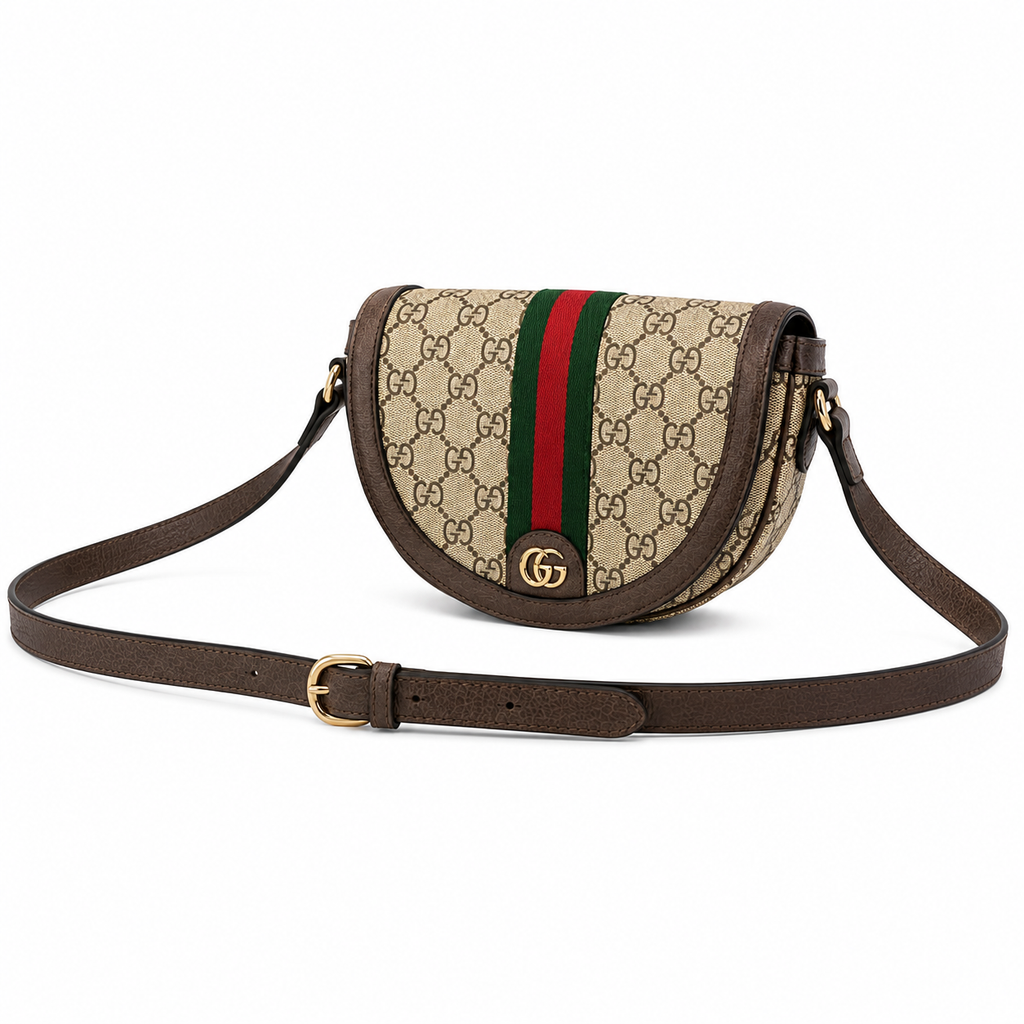 GucccciBolso de hombro pequeño Ophidia en tejido GG beige y marrón.