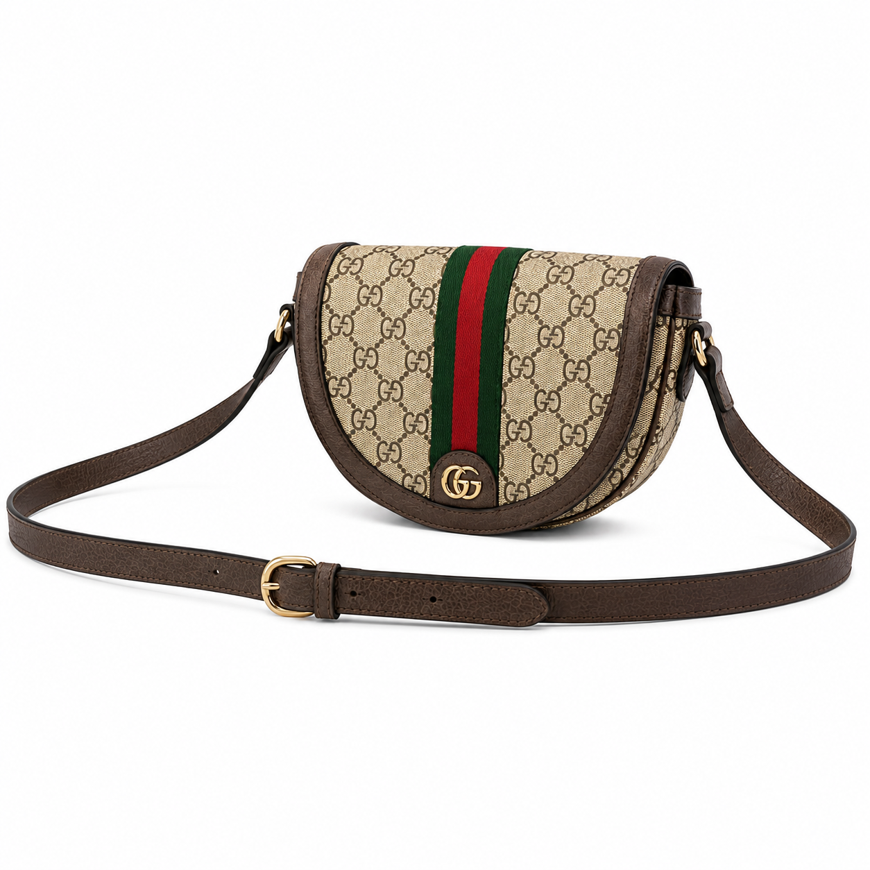 GucccciBolso de hombro pequeño Ophidia en tejido GG beige y marrón.