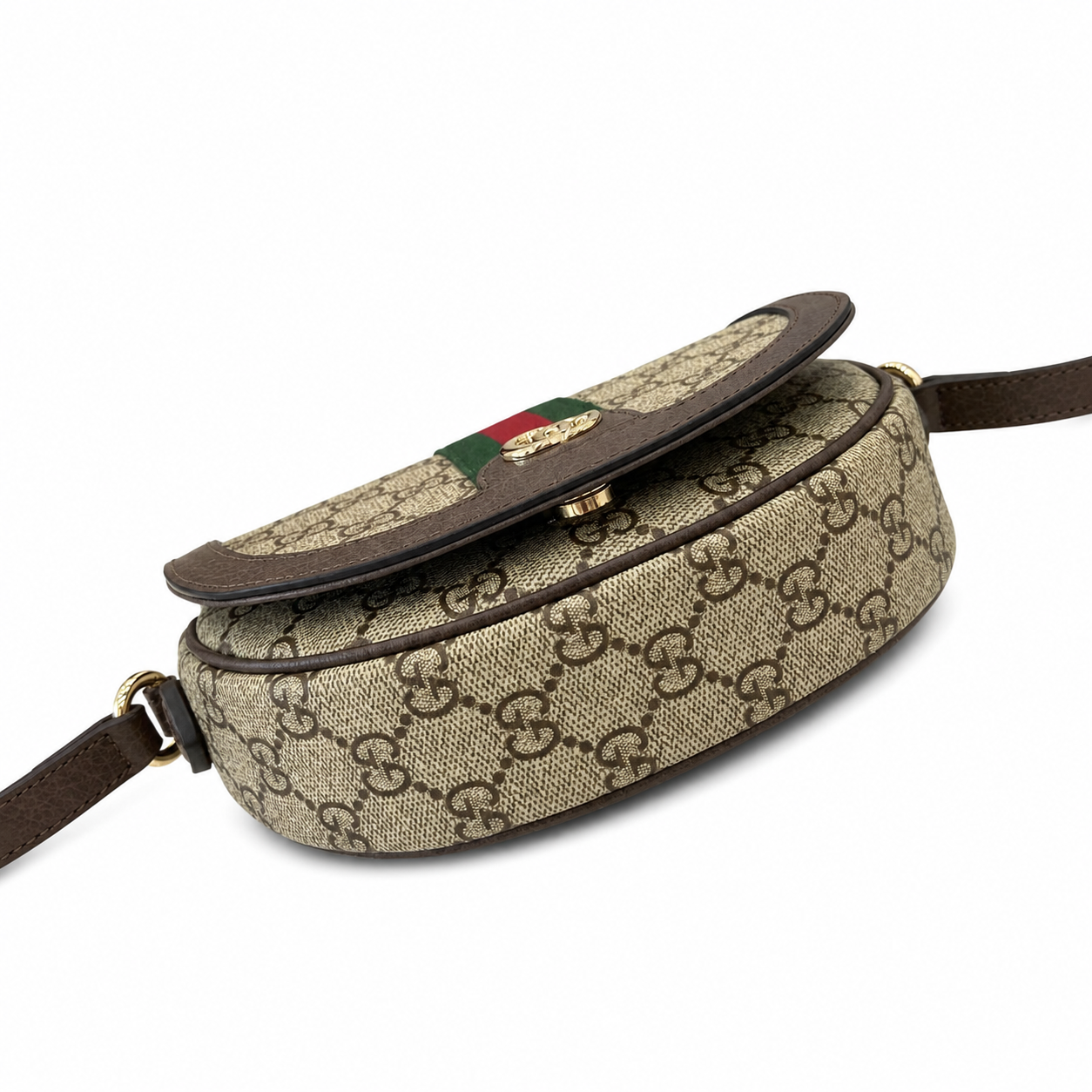 GucccciBolso de hombro pequeño Ophidia en tejido GG beige y marrón.